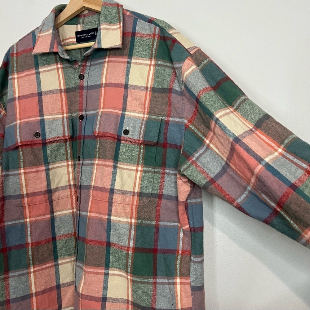 A&F 90m’s Oversized Windowpane Button Up Shirt L - image 3
